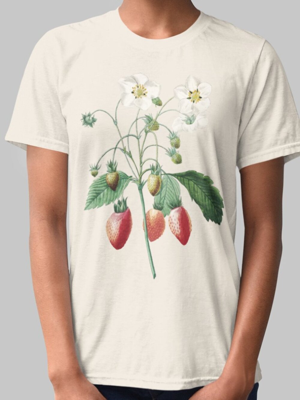 Strawberry Vintage Floral Print Short Sleeve Graphic Tee T-shirt S-XXL
